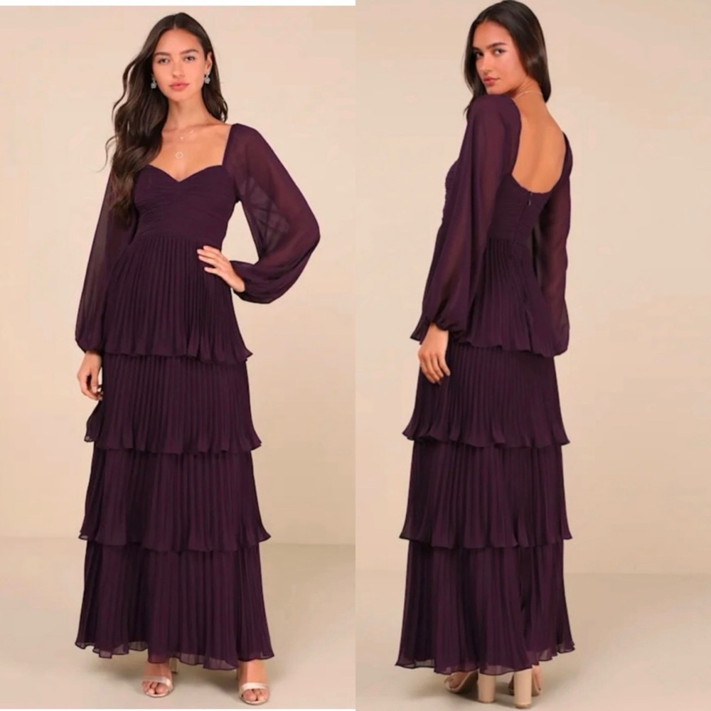 Lulus Impactful Elegance Purple Tiered Balloon Sleeve Maxi Dress